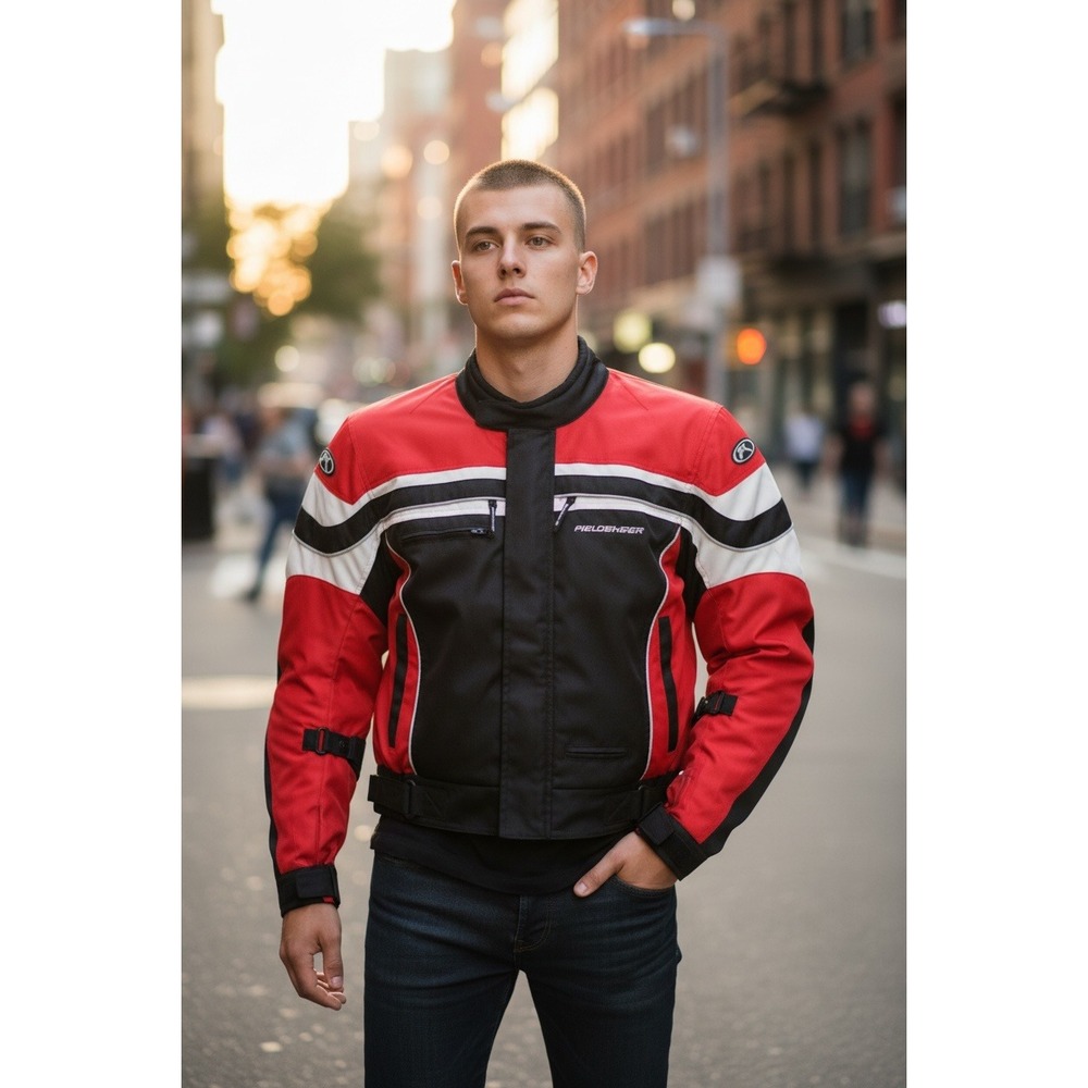 Fieldsheer Men's Red Black Motorcycle‎ Jacket
